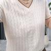 V-neck Hollow Jacquard Knitted Shirt Short Sleeved Summer Versatile Thin Top