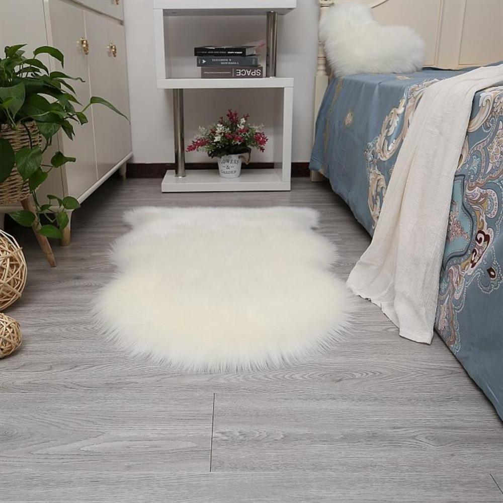 Non Slip Plush Rug Irregular Faux Fluffy Rug Washable Long Hair Carpet  Living Room