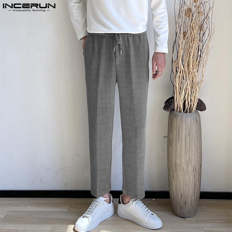 

INCERUN весенние мужские однотонные длинные брюки с эластичной резинкой на талии