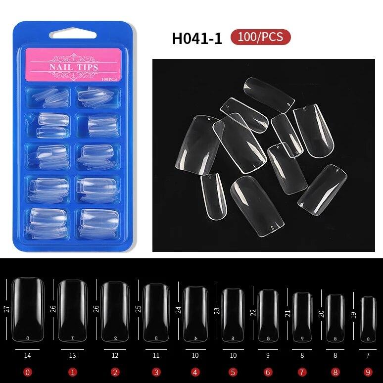 100pcs/box Clear Transparent Seamless Fake Nails Full Coverage False Nails Tips Short T-shaped Full Sticker For Nails Manicures