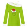 Women's Casual Fashion Sexy Off-Shoulder Collar Christmas Pattern Long Sleeve Crewneck T-Shirt Top