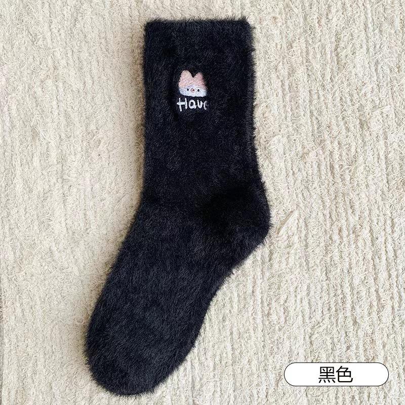 

New Fashion Autumn Winter Sock for Children Thickened Cute Mink Fur Socks Mid Tube Warm Cartoon Plush Home Floor Socks Keep Warm One Size