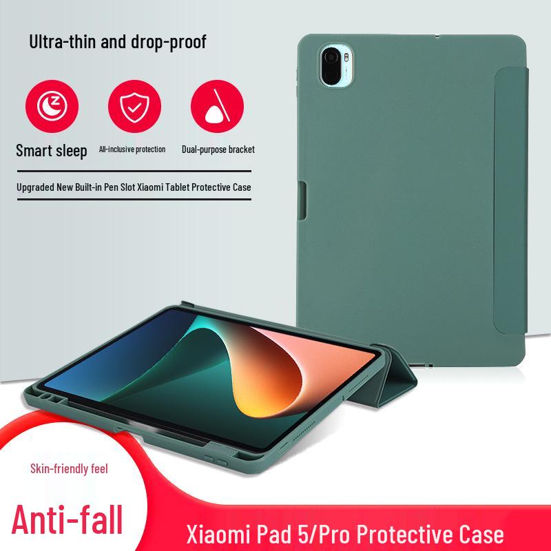 Xiaomi 5/5 Pro Tablet Case: Tri-fold Soft Cover with Charging Pen Slot & Stand