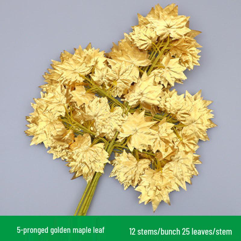 Gold & Silver Banyan and Ginkgo Leaves Fake Tree Branches for Wedding Decoration - Yellow Maple Leaves