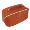Makeup Storage Bag PU Leather Woven Pattern Zipper Closure Cosmetic Organize Pouch for Travel Brown