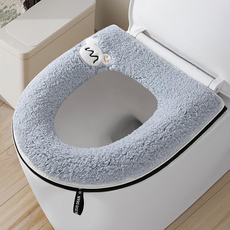 Winter Thickened Double Toilet Seat Cushion Set  Bathroom Pad with Handle Toilet Seat Cover Zipper Soft Universal Home Use