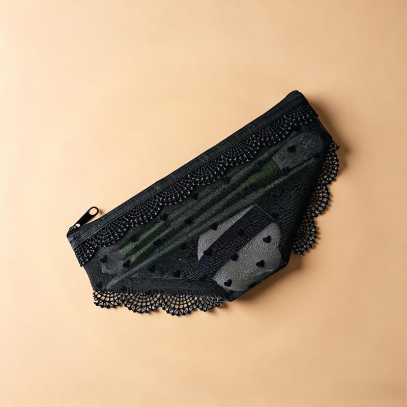 Briefs Shaped Mesh Cosmetic Bag Lace Trim Clear Mini Zipper Makeup Pouch Lipstick Earphone Jewelry Storage Travel Portable