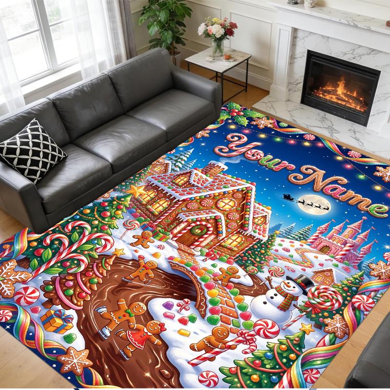 Christmas Custom Name Printed Square Area Rug Soft Non Slip Floor Carpet For Bedroom Holiday Gift