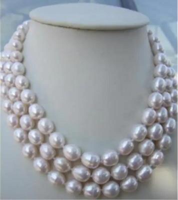 3 sıra 9-10mm Doğal güney denizi beyaz barok inci kolye 18-20"