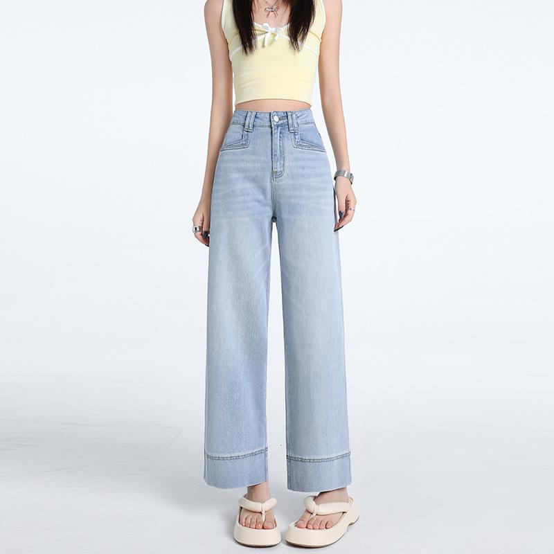 Women's 2025 Tencel High-Waisted Wide-Leg Cropped Jeans - Summer Thin, Straight, Loose, Drapey, Slimming Pants