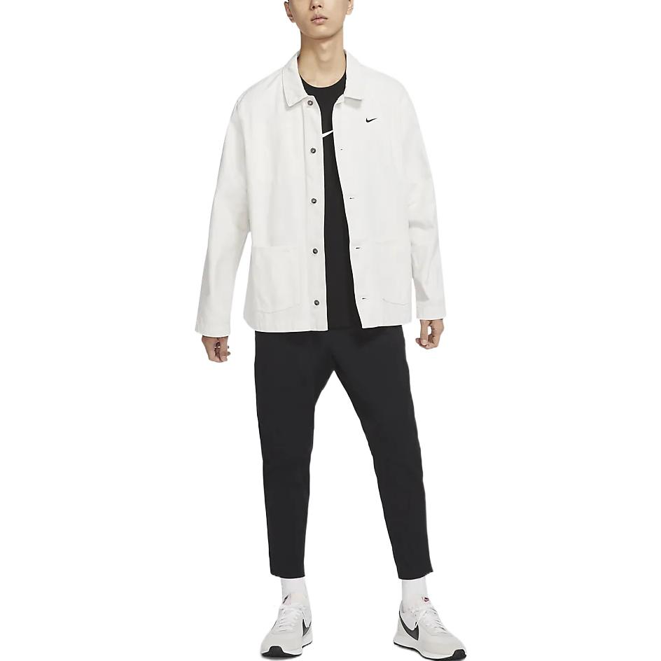 Nike Solid Color Pocket Flap Shirt Jacket Men Outerwear White DQ5185-030