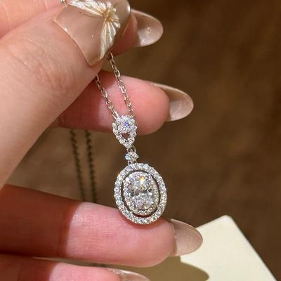 Luxurious And Exquisite   Sparkling Oval Gemstone Necklace Inlay Diamonds Fashion Collar Chain Pendant Wedding Jewelry