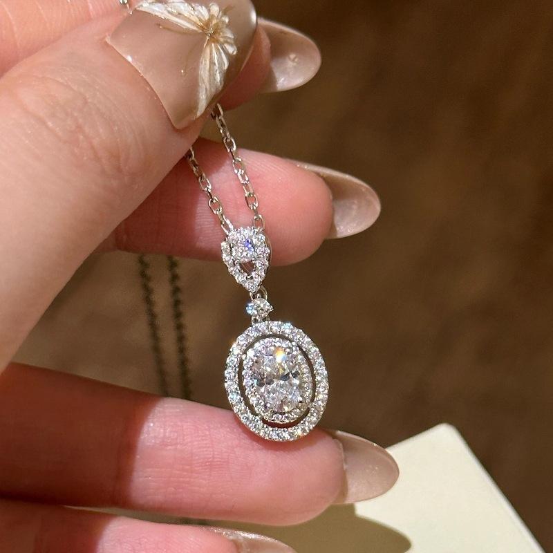Luxurious And Exquisite   Sparkling Oval Gemstone Necklace Inlay Diamonds Fashion Collar Chain Pendant Wedding Jewelry