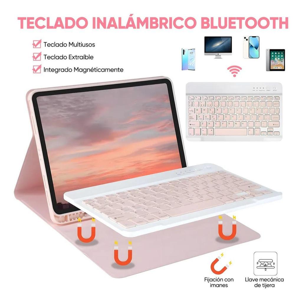 iPadA16 Tablet Case with Colorful Pink Backlit Bluetooth Keyboard for 11-inch