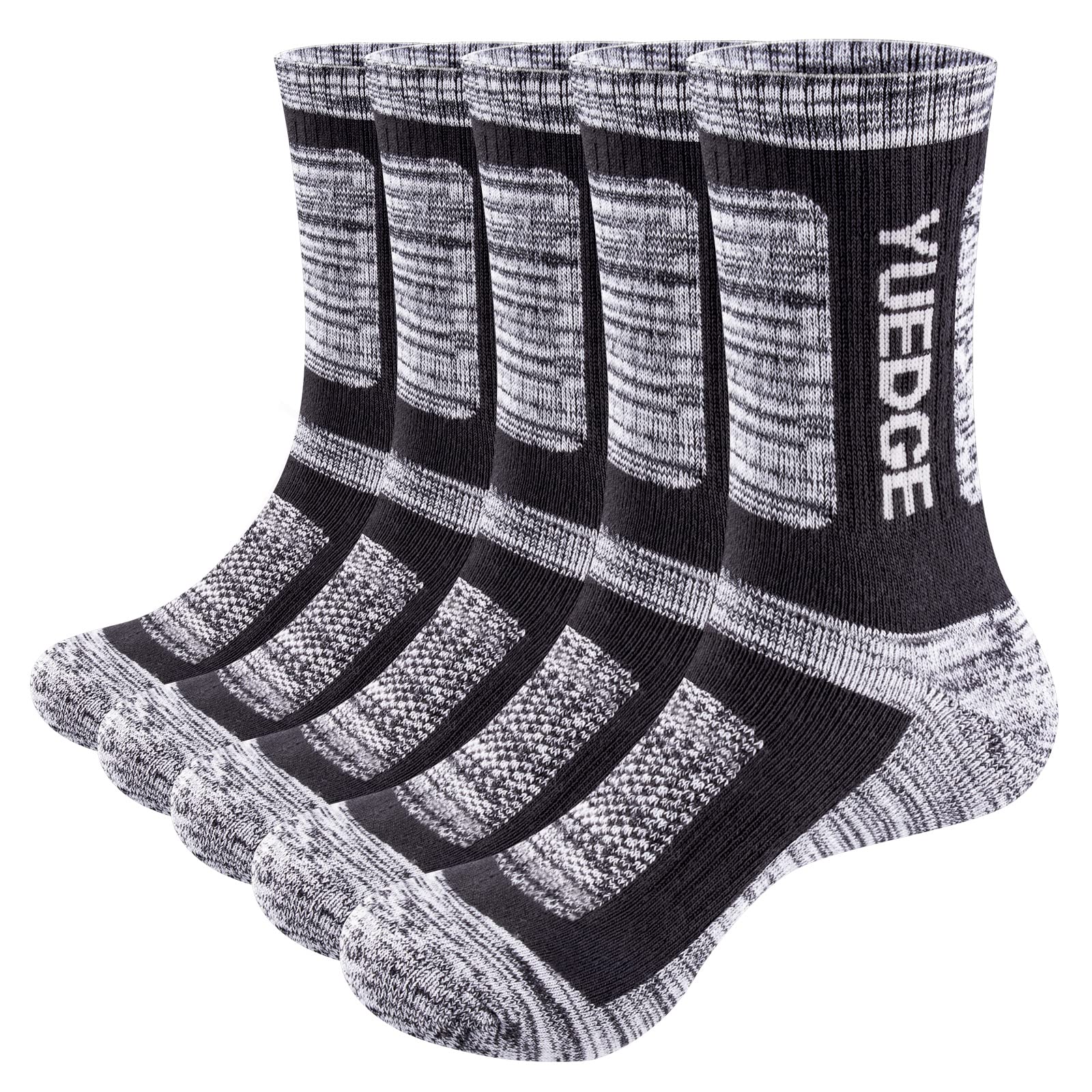 

[YUEDGE] Men s Socks, Sports, Outdoor Wear, Trekking, Hiking, Work Socks, Antibacterial, Odor-Resistant, Cotton, Breathable, 5-Pair Set