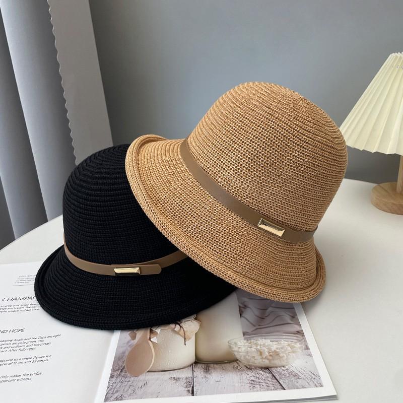 Summer New Bucket Hat Women's Face Small Sunscreen Sunshade Top Hat Straw Woven Versatile Breathable Basin Hat
