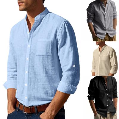 Men's Linen Casual Shirt Loose All-match Long Sleeve Turn Down Neck Hawaii Shirt Streetwear Leisure Shirts