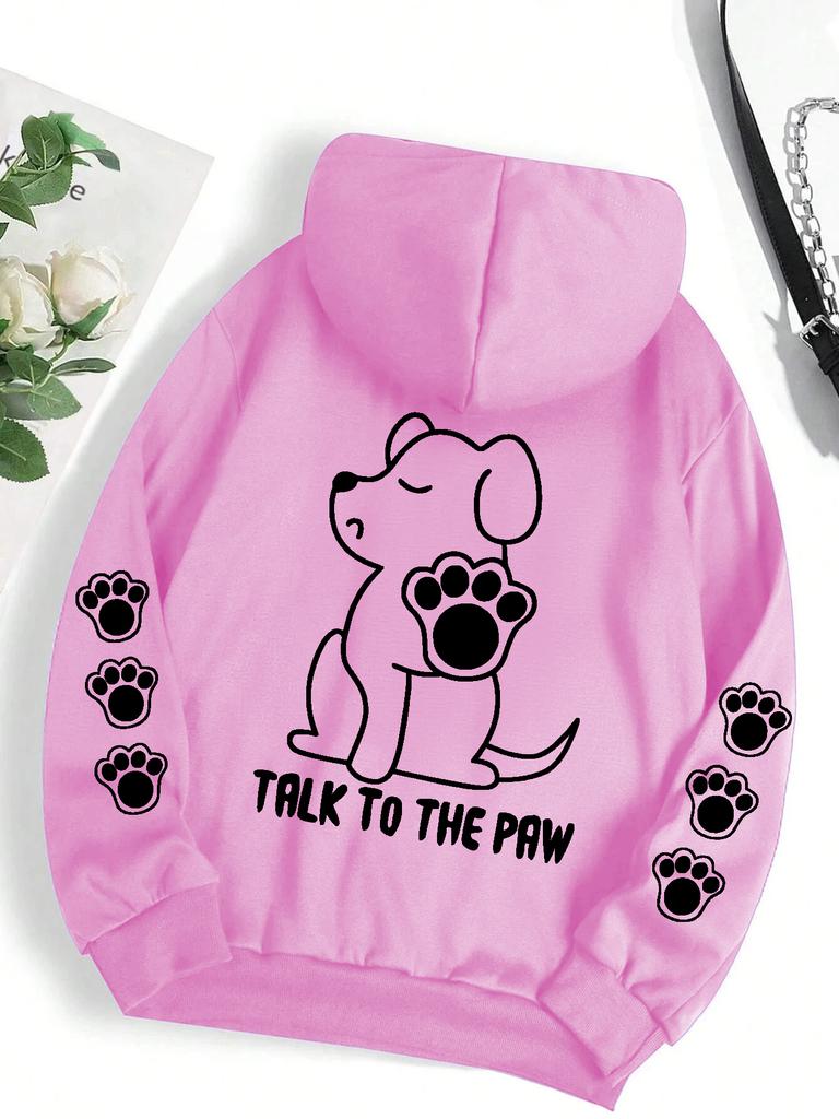 Sprich mit der Pfote Lustiger Hunde-Cartoon-Print Hoodie Damen Herren Warmer Fleece-Hoody Mode Lässig Kapuzenpullover Herbst Locker Rundhals Tops