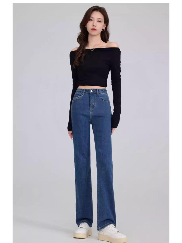 Women's High Waist Retro Blue Wide-Leg Jeans - 2025 Spring Collection