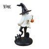 Hand Painted Resin Ghost Decor Halloween Figurine, Vintage Cute Holding Unique Gothic Room Accents Pumpkin Lantern Statue for Indoor Home Table