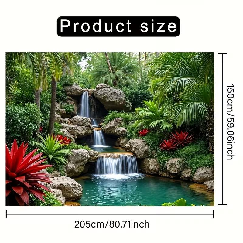 2D Türkisfarbener Pool Wasserfall Wandteppich Tropischer Regenwald Fotografie Hintergrund