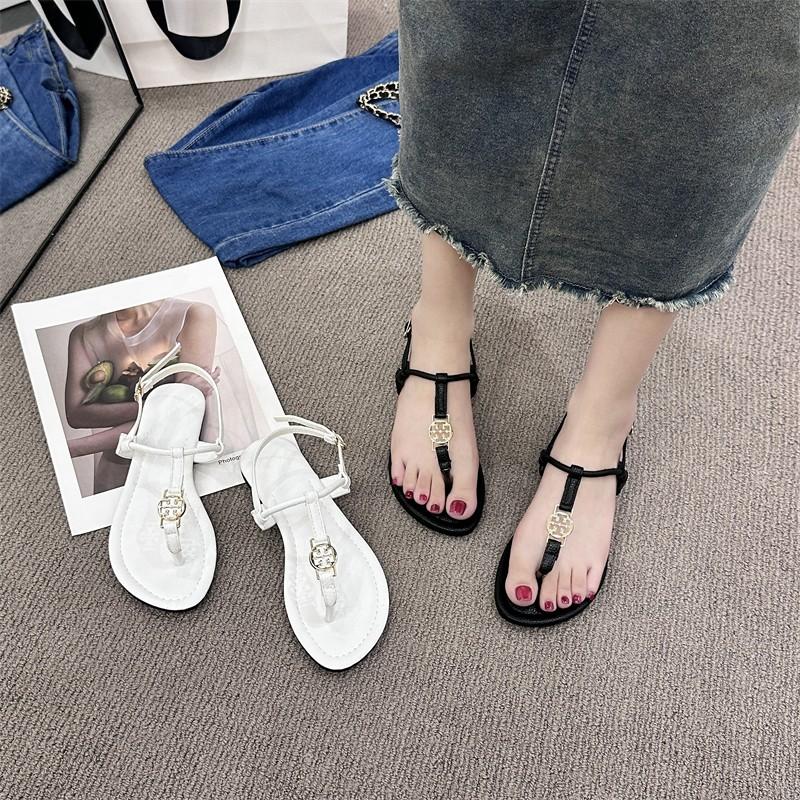 Mode 2025Bohemian Style Damen Perlenbesetzte Flache Sandalen Lässig Zehensteg Weiche Sohle Strandschuhe  Leicht Elastisches Band Sommer