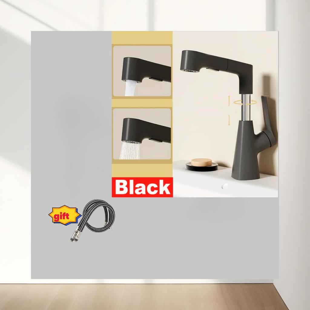 Umywalka łazienkowa z kranem do ciepłej i zimnej wody z funkcją wyciągania, podnoszona, obrotowa o 360º bateria mieszająca