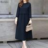 ZANZEA Women Casual Round Neck 3/4 Sleeve Loose Dress