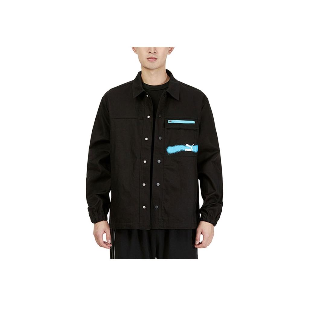 Puma Logo Print Woven Collar Jacket Men Outerwear Black 536089-01