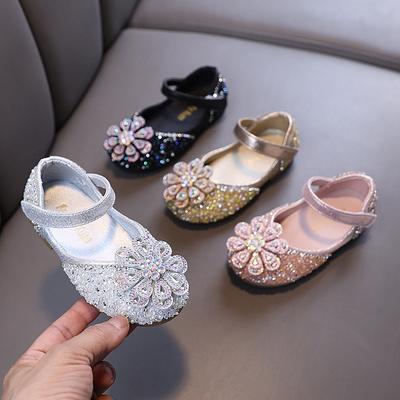 Novo estilo outono lady baby menina crianças princesa strass sapatos únicos sapatos de couro sapatos de performance de dança