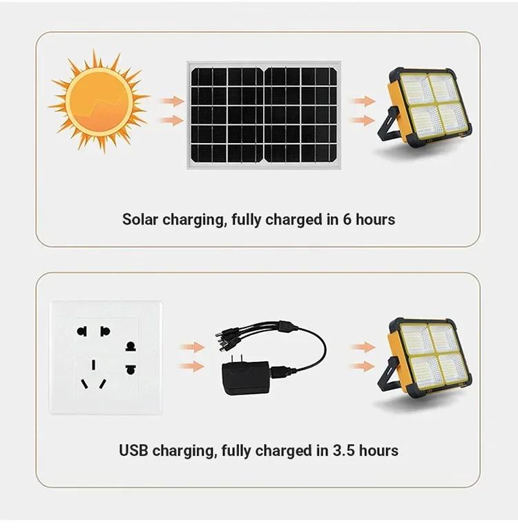 Rechargeable Solar Flood Light Outdoor Portable LED Reflector Spotlight Rechargeable Projector Floodlight Construction Lamp