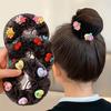 3pcs Sweet Floral & Heart Hair Nets, Soft Polyester, Mixed Colors, All-Season Wear, Ideal for Casual & Formal Styles
