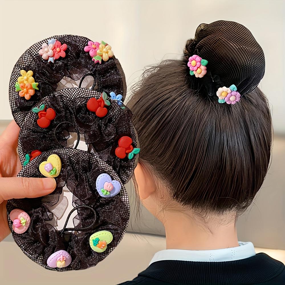 3pcs Sweet Floral & Heart Hair Nets, Soft Polyester, Mixed Colors, All-Season Wear, Ideal for Casual & Formal Styles
