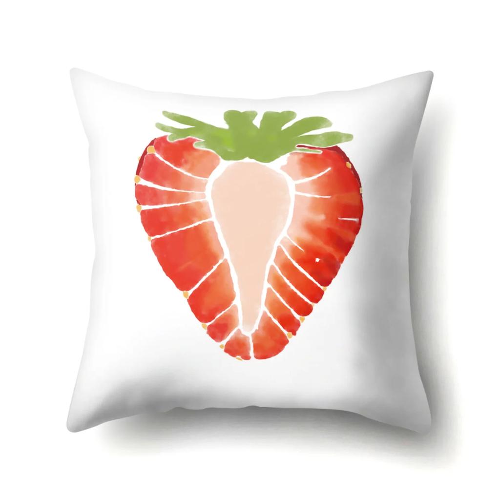 Dekorativer Kissenbezug mit Wassermelonen-Erdbeer-Kiwi-Zitronen-Motiv, Obstmuster, Kissenbezug, Heimdekoration für Sofa, Bett, Wohnzimmer, 45 x 45 cm