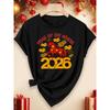 European Size T-shirt Year of The Horse 2026 Chinese New Year Design Red Horse Print Casual Fashion Gift for Women Holiday Gift Christmas Gift