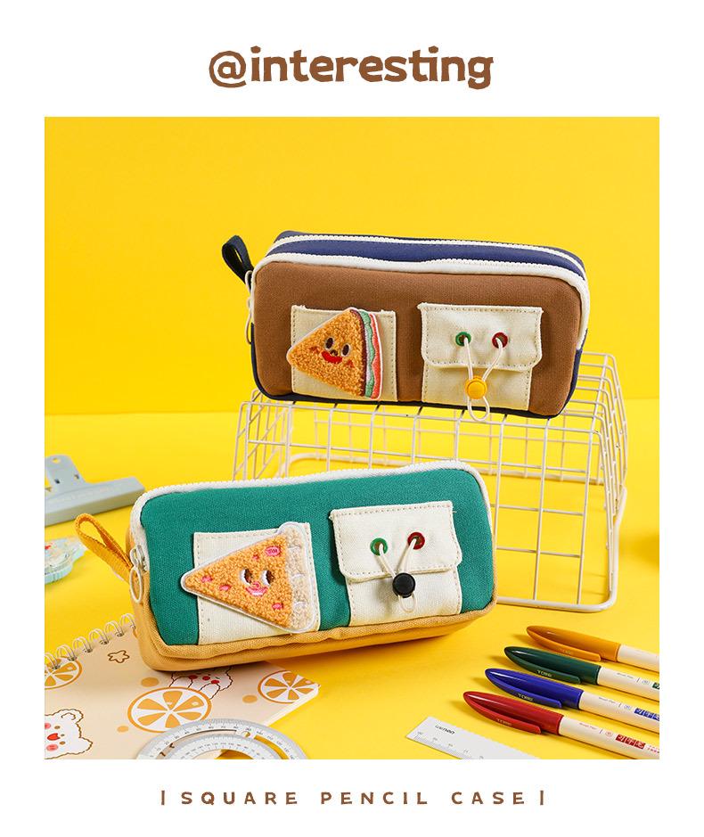 TOME Adorable Cartoon Pizza Sandwich Double Zipper Pencil Case - Large Capacity for Girls and Students