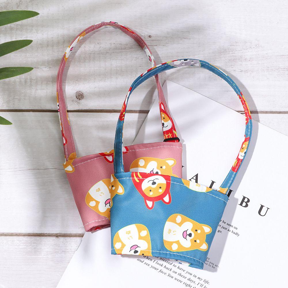 Canvas Coffee Tea Mug Bag Dog Series Portable Reusable Beverage Cup Holder Japanese Hand Shake Cup Wrap Bags Handbag with Handle