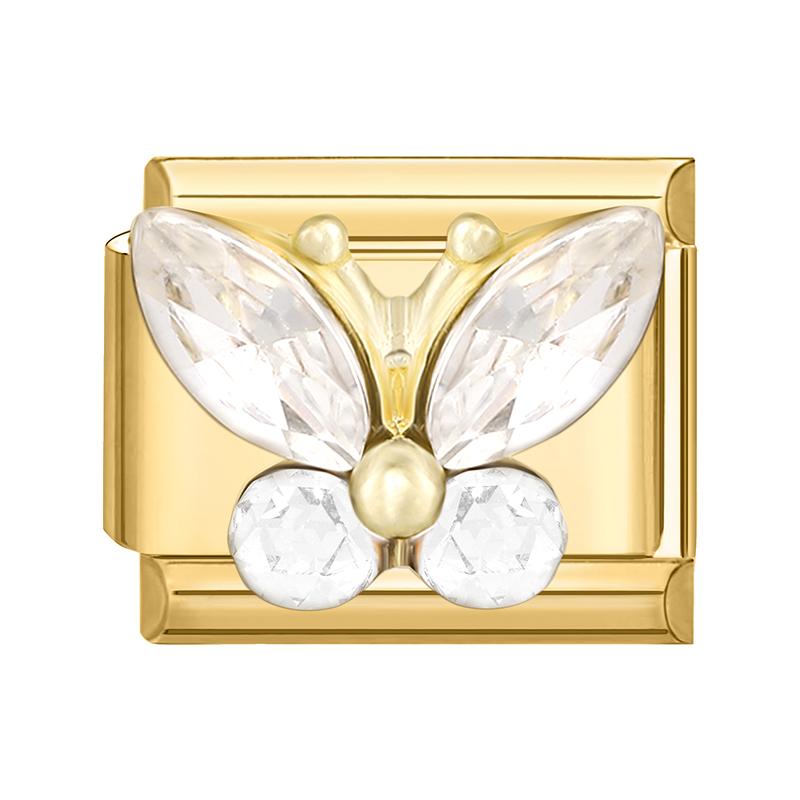 Gold Color Rose Flower Butterfly Heart Cherry Zircon Italian Charm Links Fit 9mm Stainless Steel Bracelet Women DIY Making Gifts