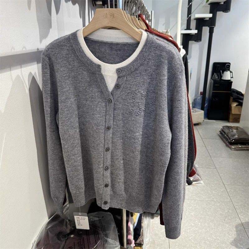Sweater for Women Autumn Winter Faux Two-Piece Pullover Warm Knitted Stretchy Long Sleeve Tops