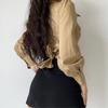 Wind Sexy Cross V-neck Tie Lantern Sleeve Shirt Women's High Waist Short Lapel Top