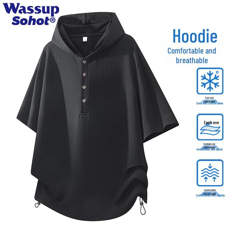 Wassup Sohot Men s Textured Hooded Short Sleeve T-Shirt M
