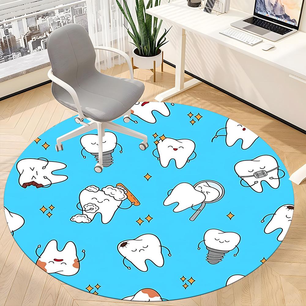 1pc Tooth Illustration Office Round Rug, Carpet for Office, Gaming, Lightweight Round Floor Mat yy260208045