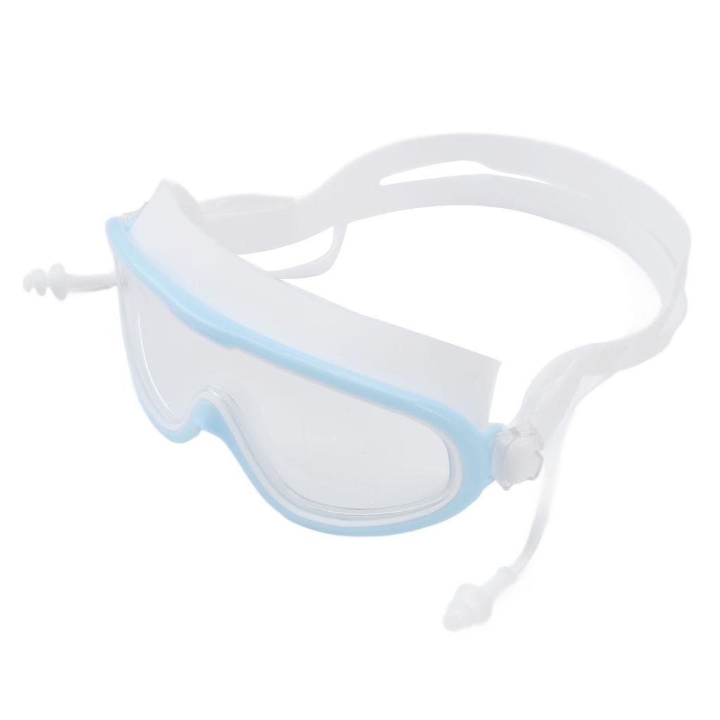 Kinder Schwimmbrille Großer Rahmen Wasserdicht Antibeschlag HD Schwimmzubehör mit Nasenclip Hellblau Weiß