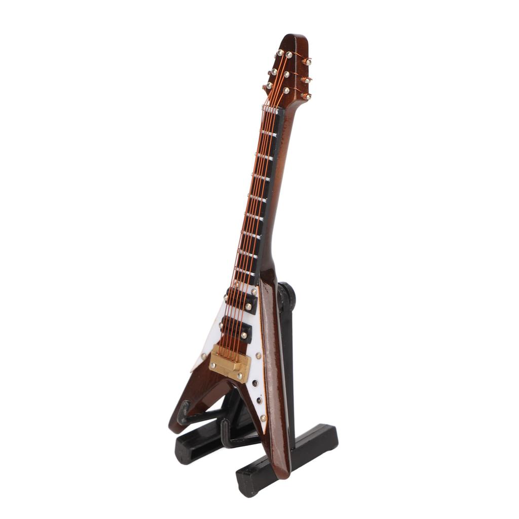 Wooden Miniature Electric Guitar Model with Stand and Case Coffee Mini Musical Instrument Model Decoration 10cm