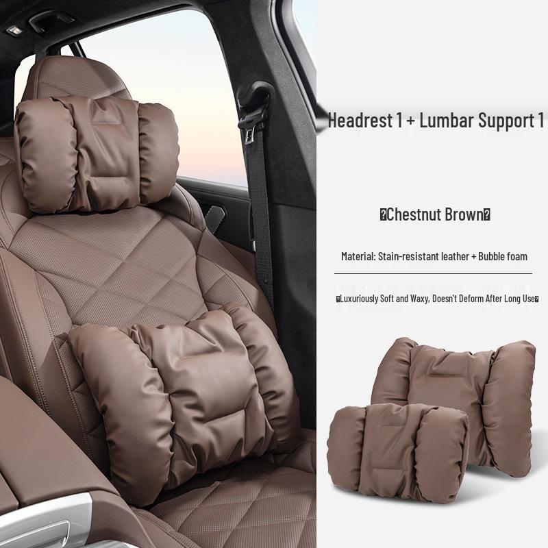 Luxury Leather Car Neck & Lumbar Support Pillow Set