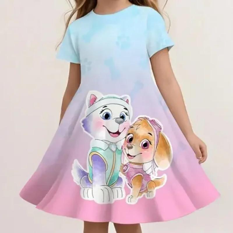 Kids Paw Patrol Fashion Dress Summer Casual Loose Beach Sundress Cute Cartoon Print Soft Lightweight