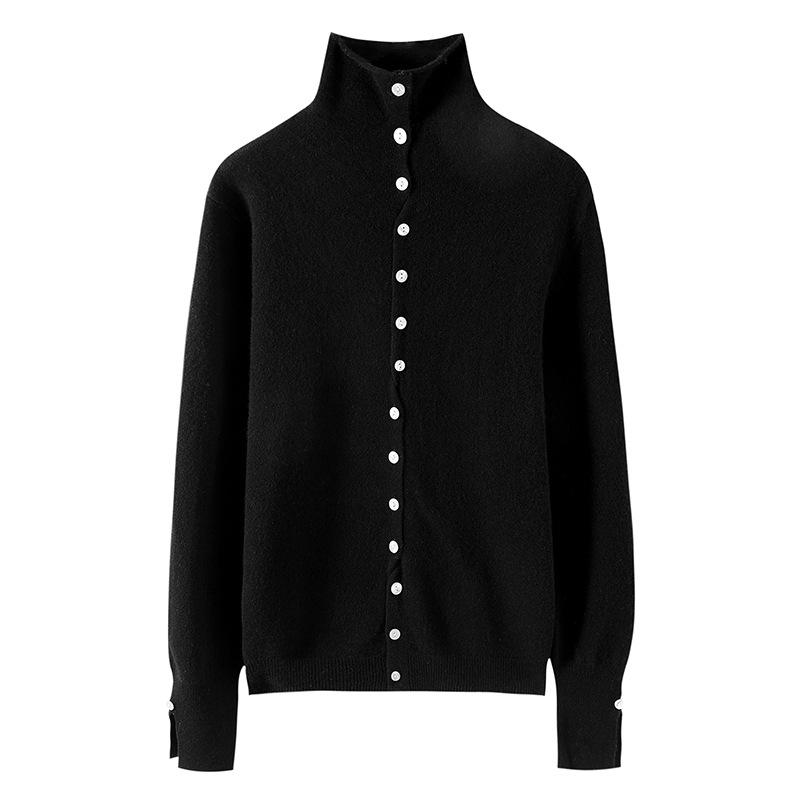 Autumn And Winter New Wool Turtleneck Two Wear Knitted Cardigan Long-Sleeved Solid Color Warm Loose Versatile Top Coat