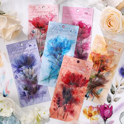 12 Sheets INS Plant Flower Scrapbooking Materials PET Sticker Pack Junk Journal Collage Decorative Aesthetic Stationery Stickers