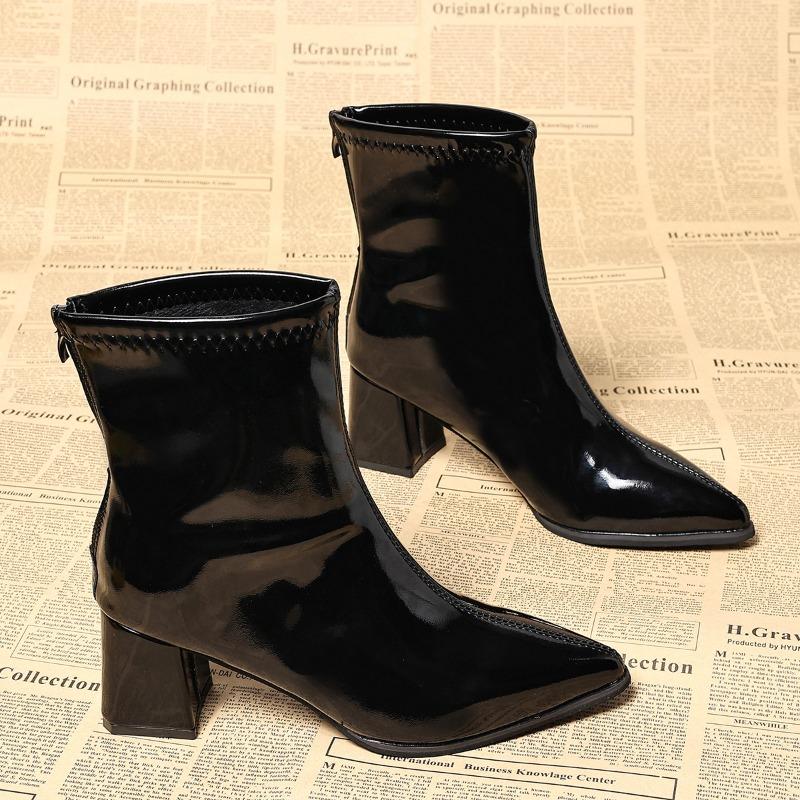 Women Ankle High Heels Chelsea Boots Pointed Toe Shoes Goth Designer Pumps Winter New Brand Shoes Women Motorcycle Boots