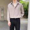 Men's Loose Fit Satin Shirt Lapel Long Sleeve Drapey Fabric Casual Business Top